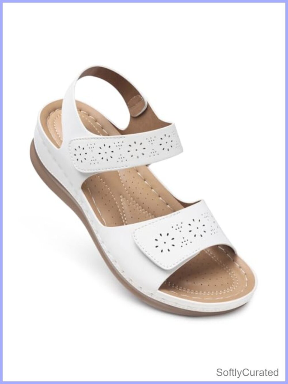 Women's Comfortable Flat Sandals with Arch Support, Faux Leather, Adjustable
